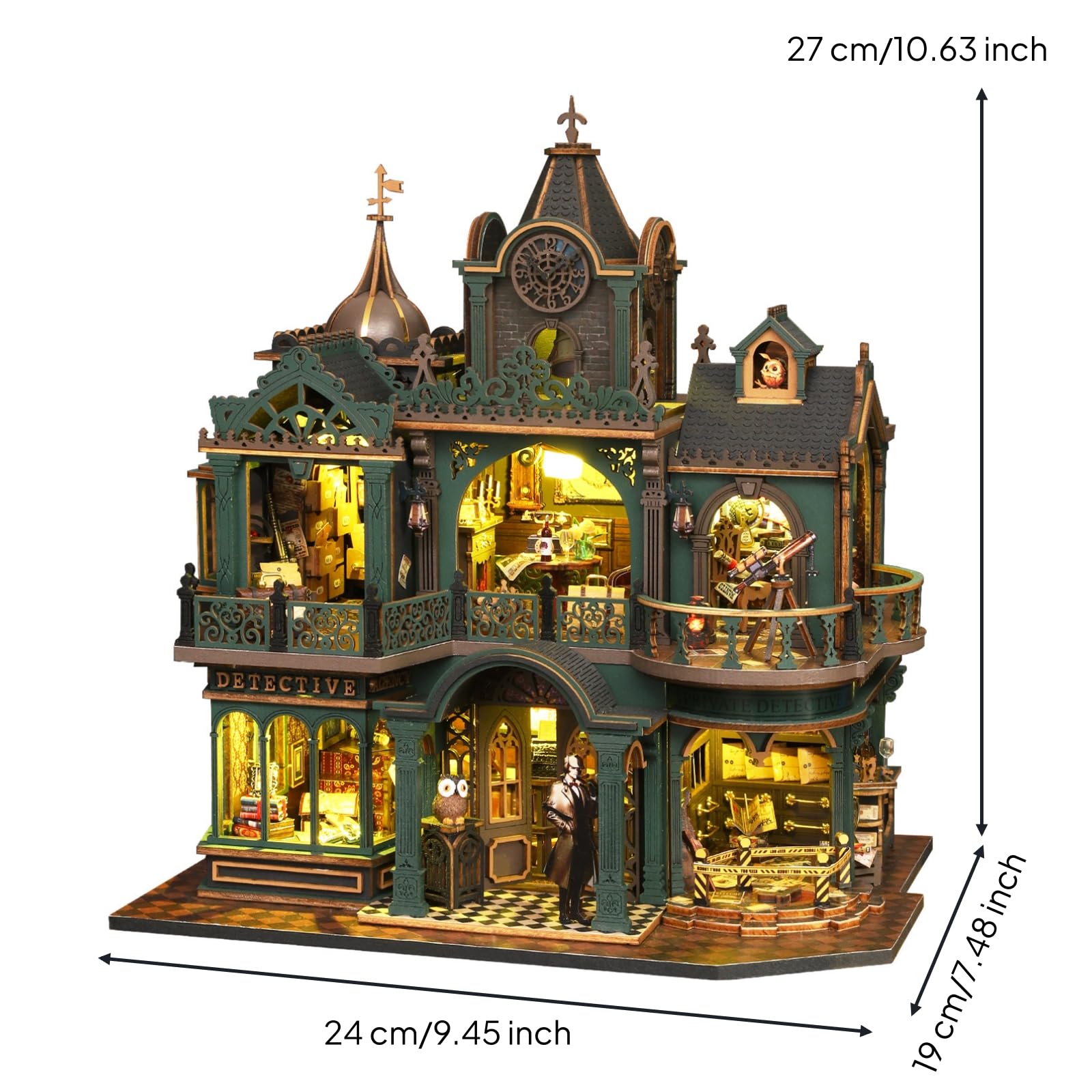 Agenzia Investigativa in Miniatura Kit Fai da Te Modello Edificio Diorama Casa in con Base Stampata Illuminazione a Scatola Materiale Legno Ferro