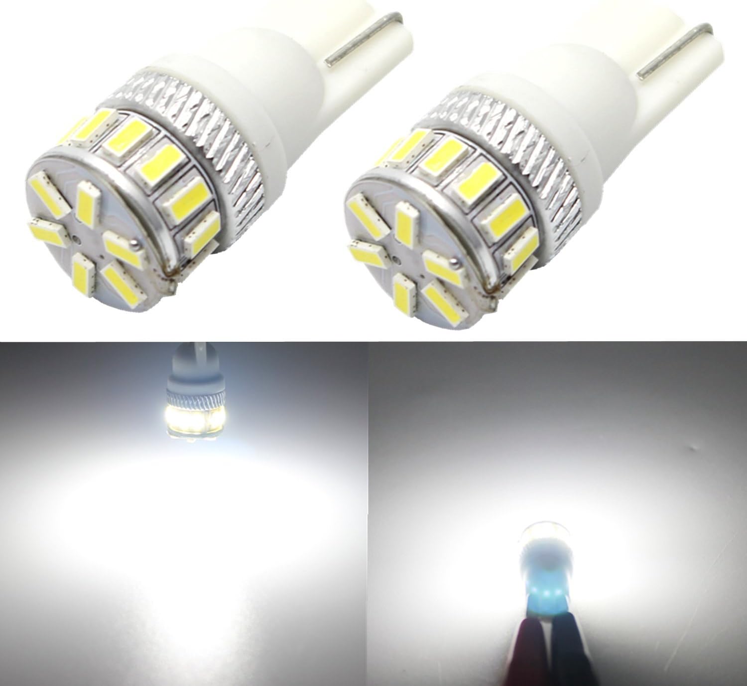 Alla Lighting Xtreme Super Bright 168 194 LED Lights Bulbs T10 Wedge 3014 18-SMD 12V W5W 2825 LED Bulbs Replacement for Cars Trucks Interior Dome Map Trunk Courtesy License Plate Lights, Xenon White