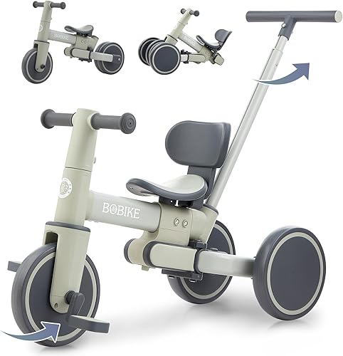 Bobike Triciclo 5 en 1 para niños pequeños de 18 meses a 5 años, bicicleta para niños pequeños, triciclo para niños con mango de empuje y respaldo,