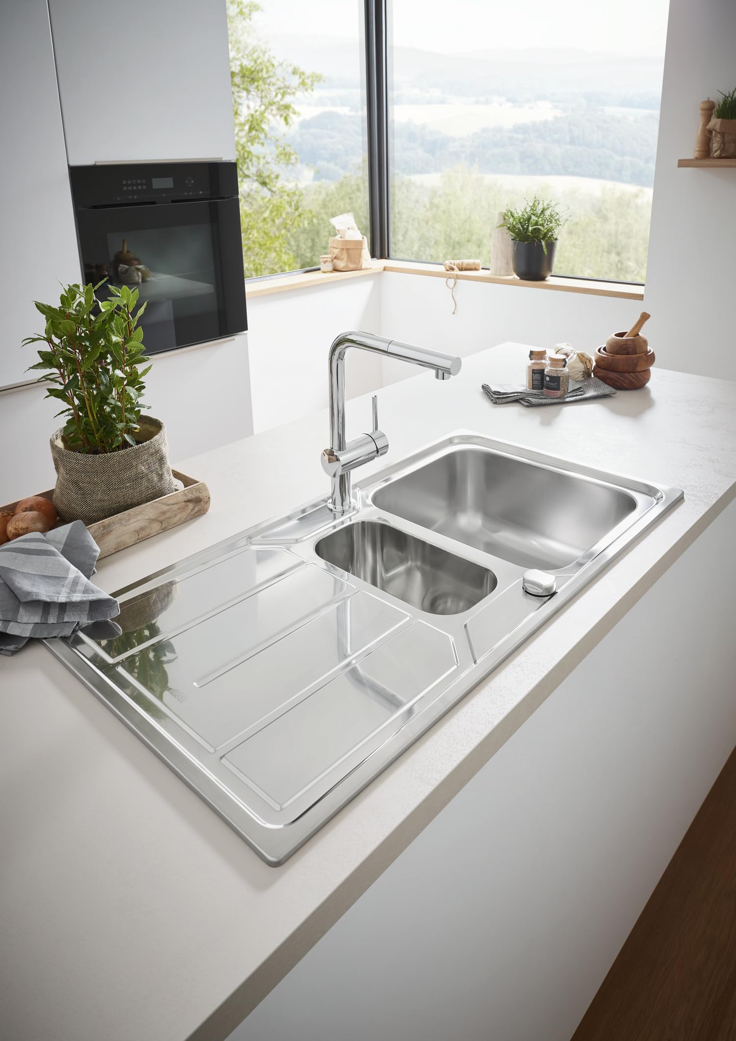 Grohe Minta Monomando de fregadero 1/2″, Caño en L, Teleducha extraíble con 2 chorros, Cromo, 30274000