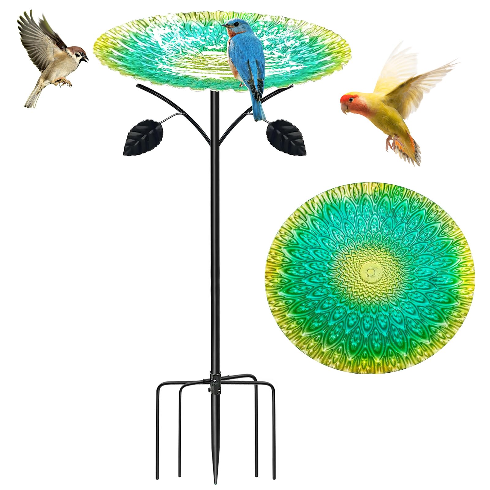 Bebedero para pájaros de pie, grande, 83 cm, de metal, baño para pájaros de pie, para jardín, resistente al invierno para exteriores, bebedero de agua antiguo para pájaros, bebedero de jardín con base