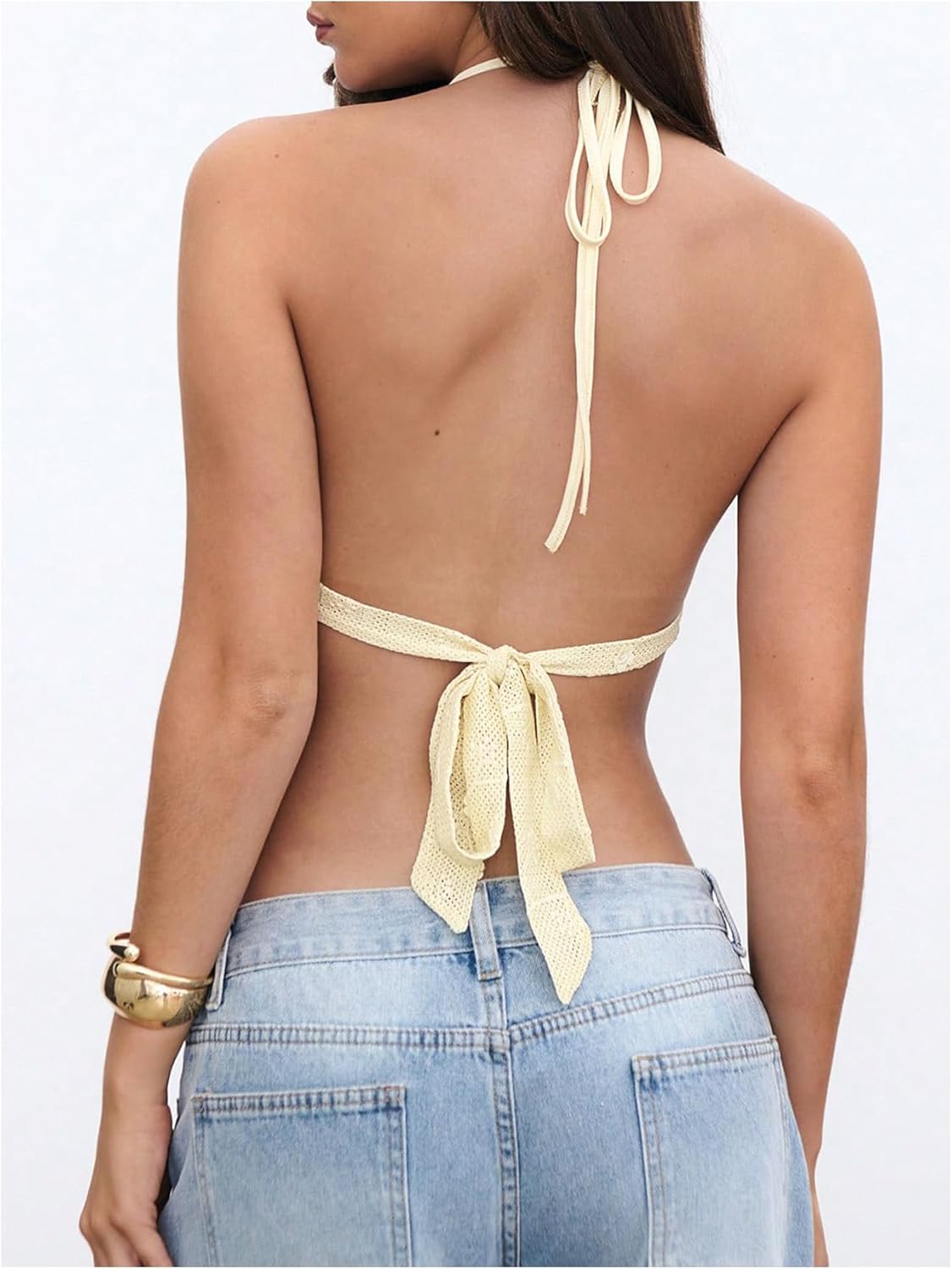 SHENHE Women's Y2k Open Back Low Cut Tie Halter Top Deep V Neck Draped Sexy Party Clubwear - Image 2