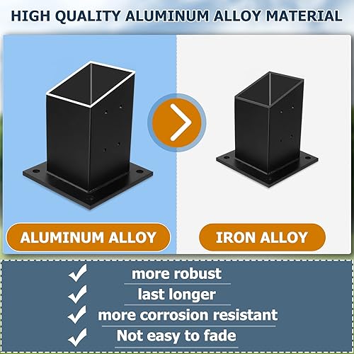 Miniatura 3 de 4 x 4 (real 3.5 x 3.5 pulgadas) soportes de extensión de esquina de pérgolas de 3 vías, soporte de pérgola de aluminio con recubrimiento de polvo