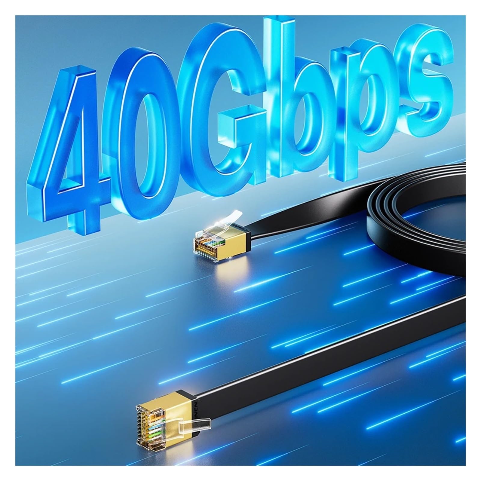 Générique Câble Ethernet plat Cat 8, 40Gbps, RJ45, réseau Lan, for PC, Modem, ordinateur portable, routeur PS5, liaison de données haut débit CAT6(CAT8 Flat Black,25M)