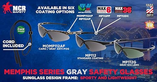 Miniatura 5 de MCR Safety Memphis Series MOMP112AF - Lentes de seguridad, protección ocular, marco de roble musgoso, lente antiniebla UV gris