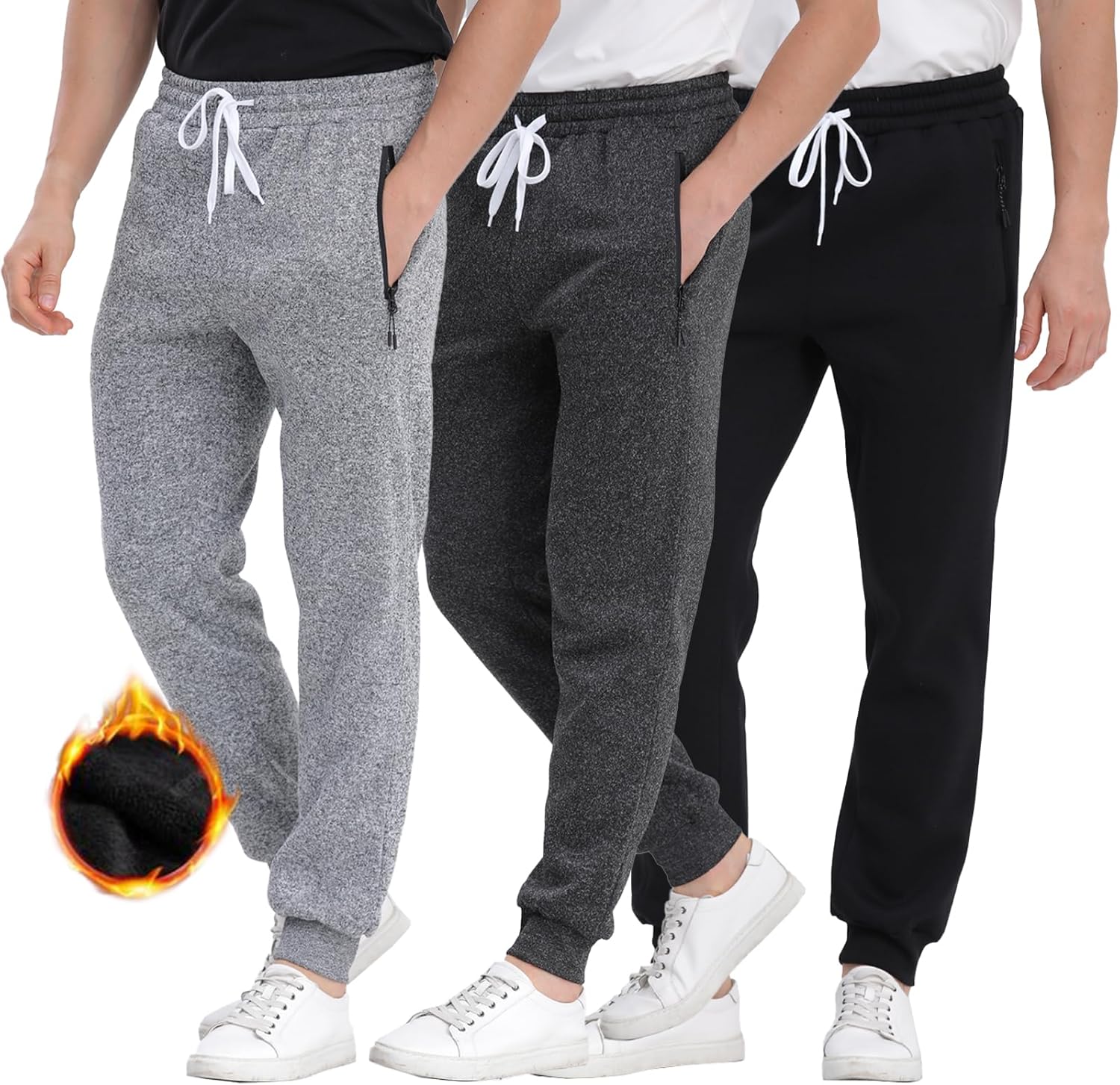 Mens Joggers Sweatpants,3 Pack Fleece Sweat Pants with Pockets/Zipper Pockets Athletic Workout Gym Joggers for Men