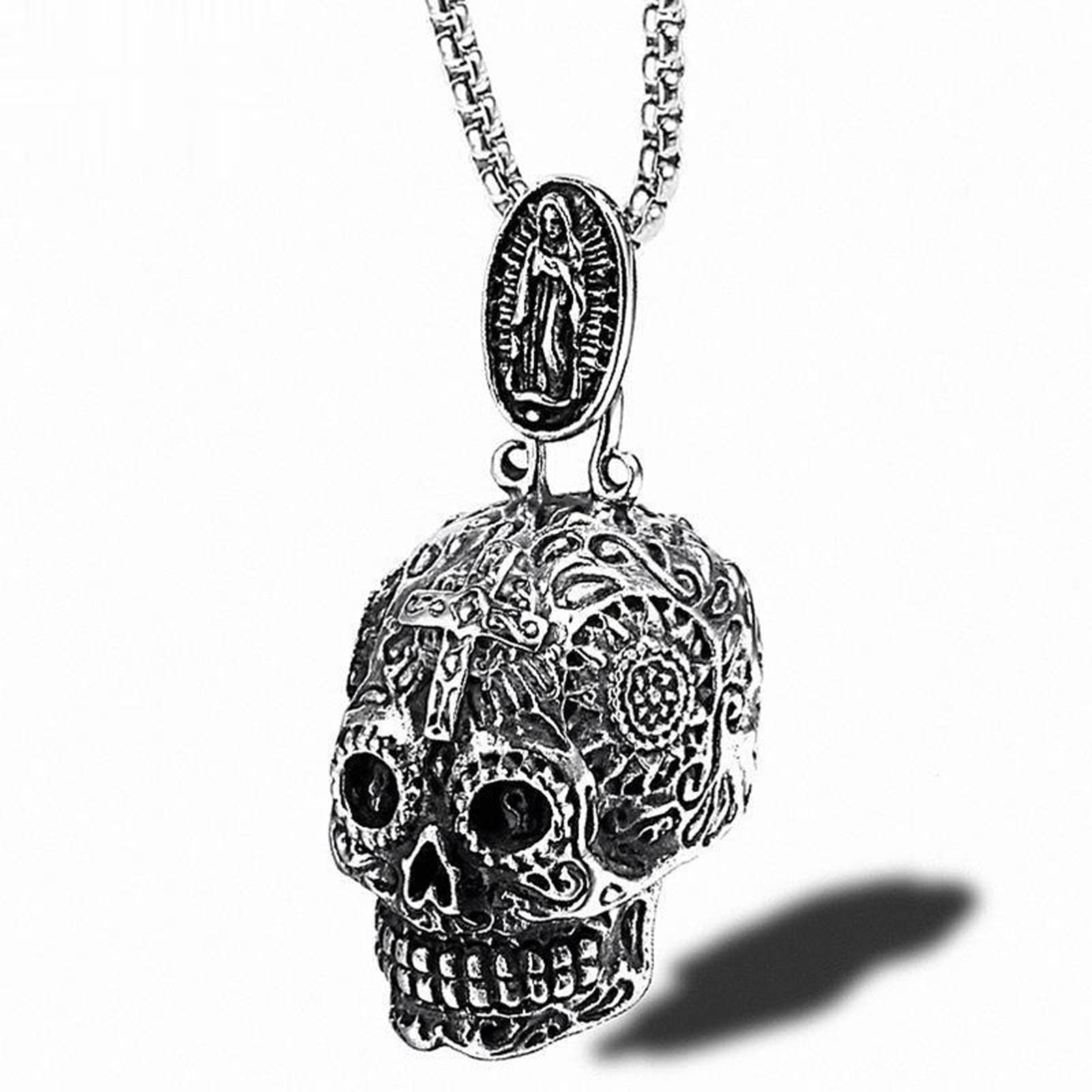 Hcma Men's N550-Silver Steampunk Cross Skull Titanium Steel Necklaces Chain Gothic For Boyfriend Hip Hop Rock Jewelry Creativity Gift