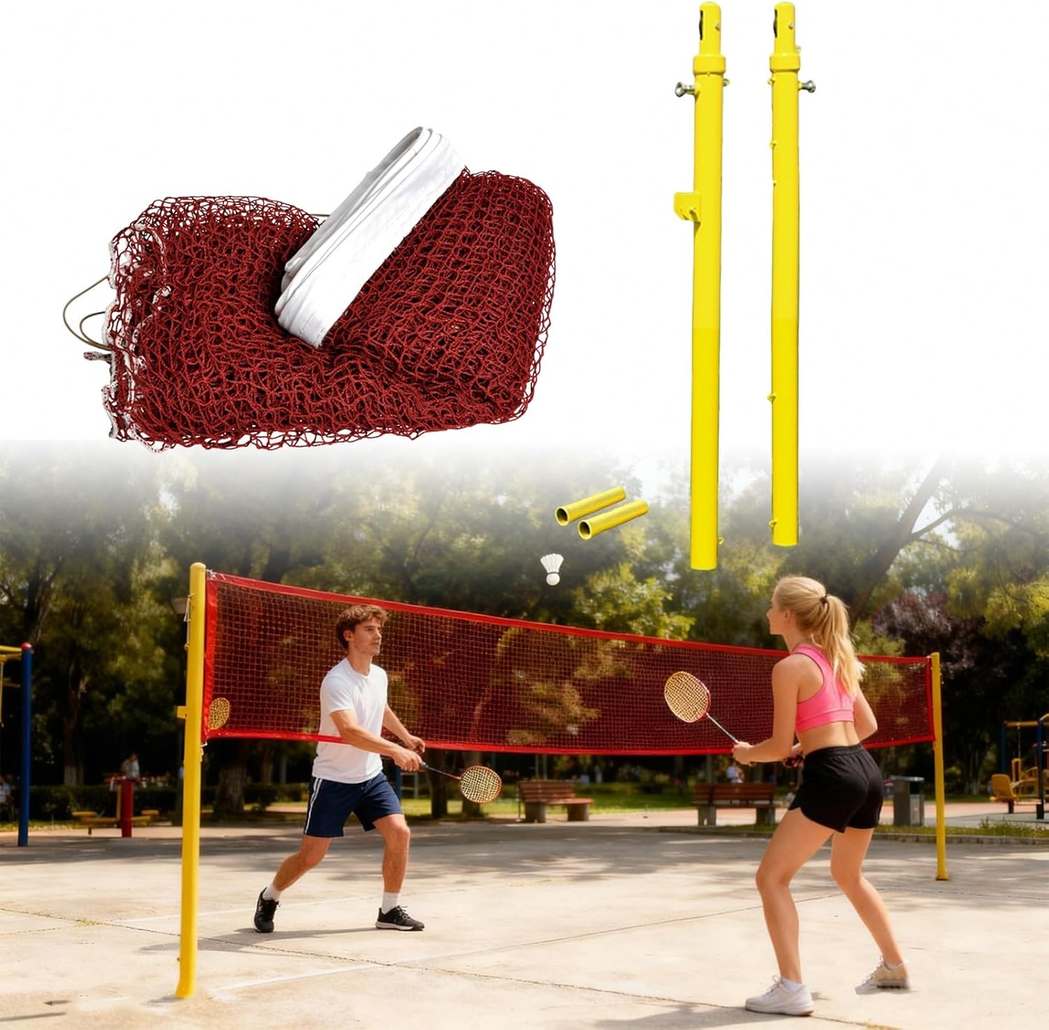 Heavy Duty Volleyball Pole, Badminton 6.1x0.76m Net Set with Poles, Height Adjustable, for Adults Kids Stadium, Indoor& Outdoor Heavy Duty Volleyballs Poles