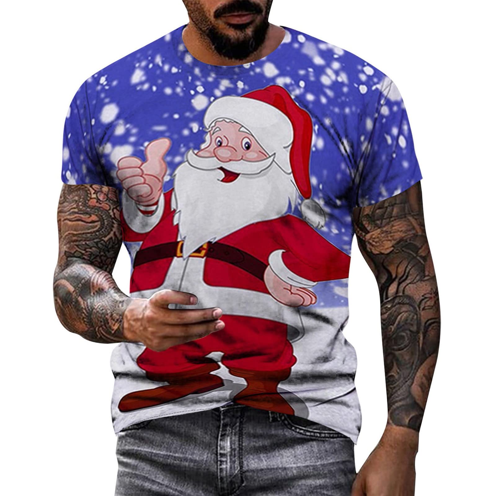 2023 Christmas T Shirt for Men UK Fashion Casual Autumn Winter Round Neck Short Sleeve Blouse Top Christmas Printed Men's Blouse Pullover Tops Sweatshirt T Shirt