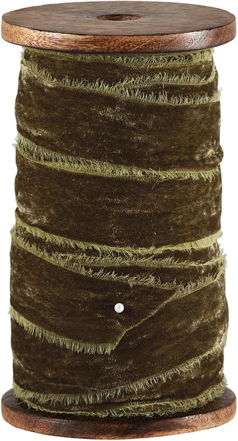 Santa Barbara Design Studio Luxe Velvet Ribbon Spool with Frayed Edges, 10 Yards, Ivory