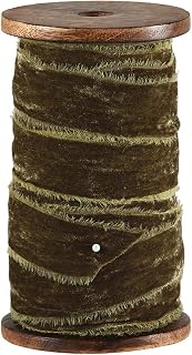 Santa Barbara Design Studio Luxe Velvet Ribbon Spool with Frayed Edges, 10 Yards, Moss Green