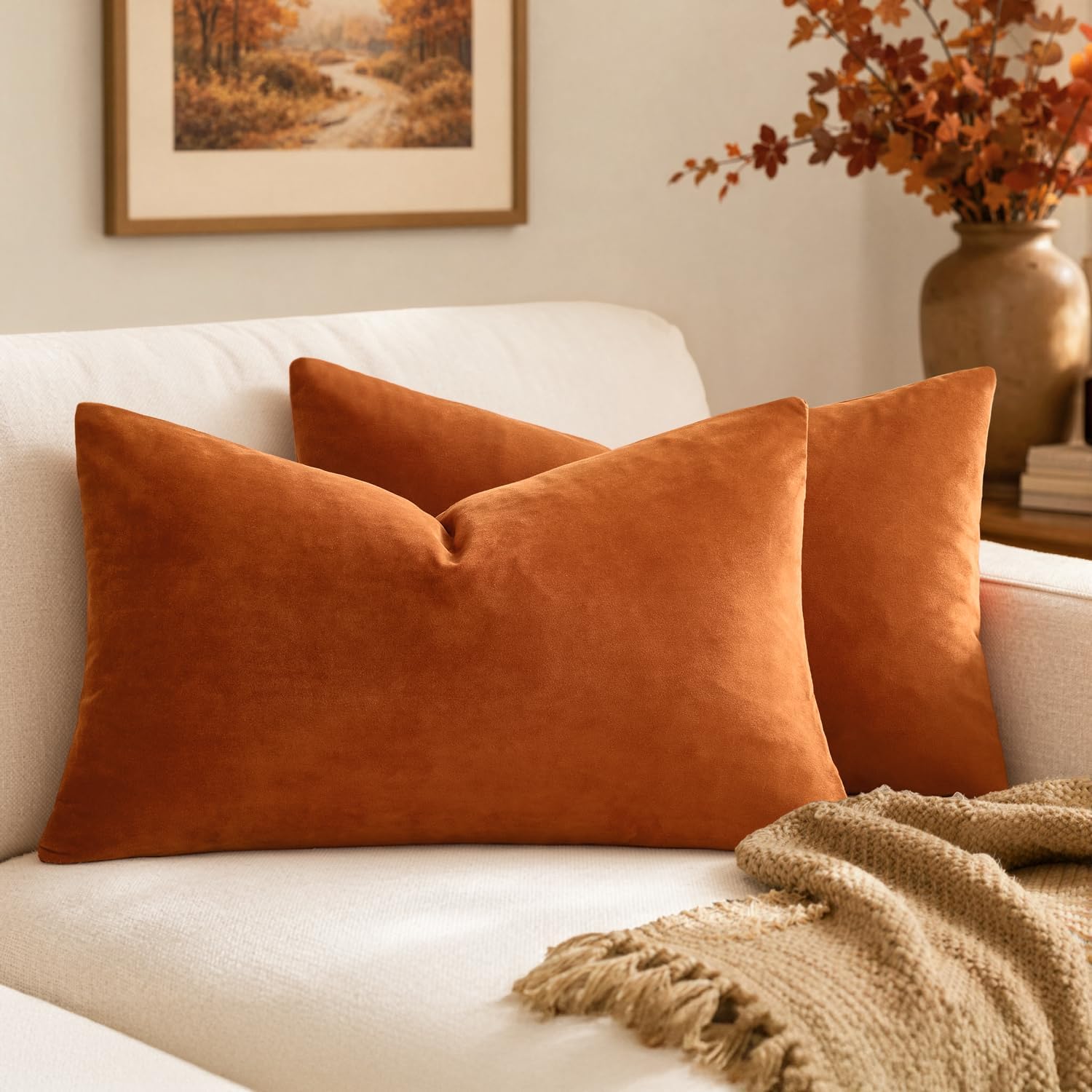 MIULEE Pack of 2, Velvet Soft Soild Decorative Square Throw Pillow Covers Set Cushion Case for Sofa Bedroom Car 12 x 20 Inch 30 x 50 cm