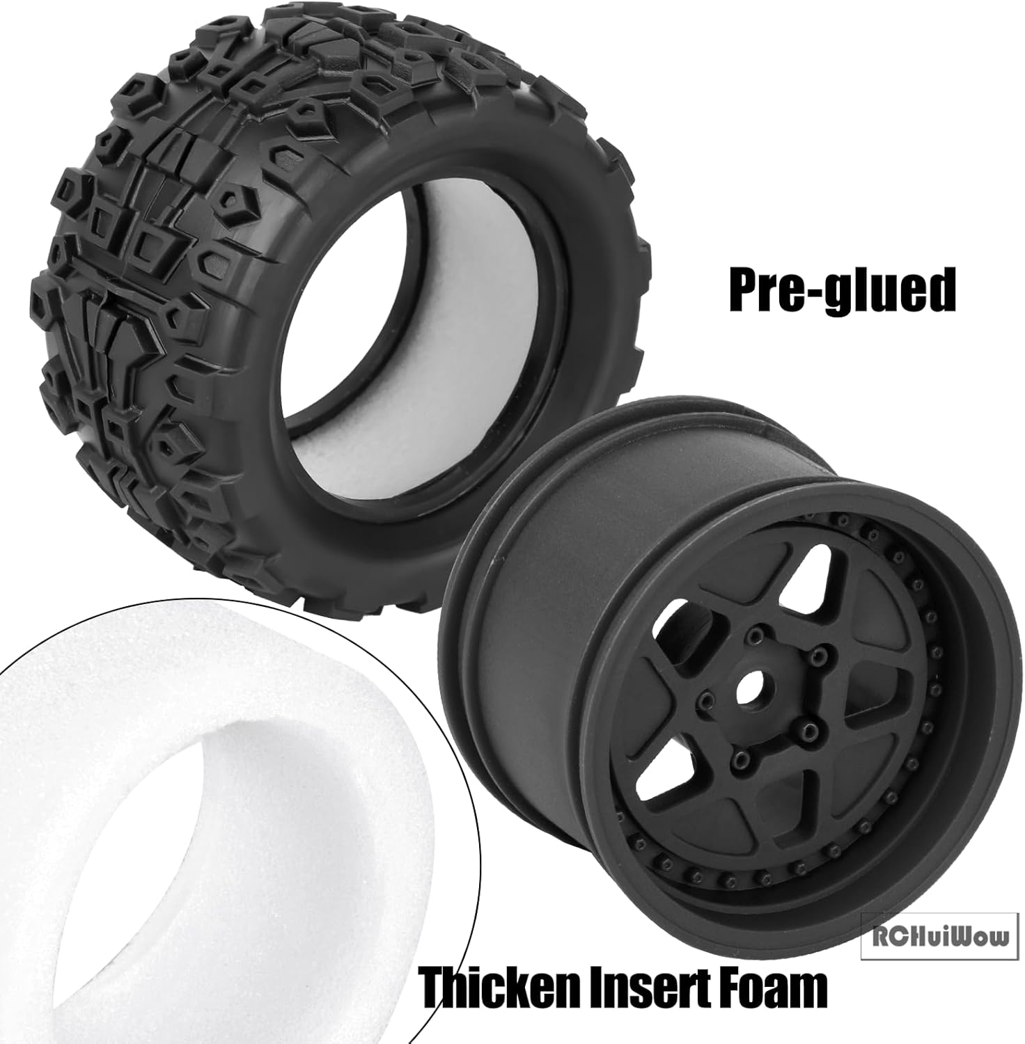 RC Wheels and Tires Truck Tires for 1/18 Typhon Granite,RC Buggy Wheel & Rubber Tire Plastic Rims for 1/18 RC Scale Car,4pcs,Black