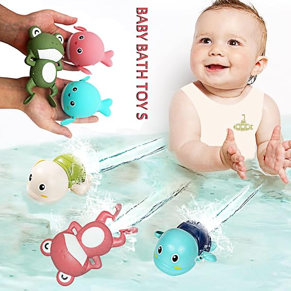 Tipmant Cute Baby Toddler Bath Toy Wind Up Animals 2 Turtles, 2 Frog, 2 Whales for Bathtub, Water Tank, Swimming Pool Kids Gifts - 6 Pack