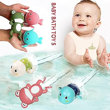 Tipmant Cute Baby Toddler Bath Toy Wind Up Animals 2 Turtles, 2 Frog, 2 Whales for Bathtub, Water Tank, Swimming Pool Kids Gifts - 6 Pack