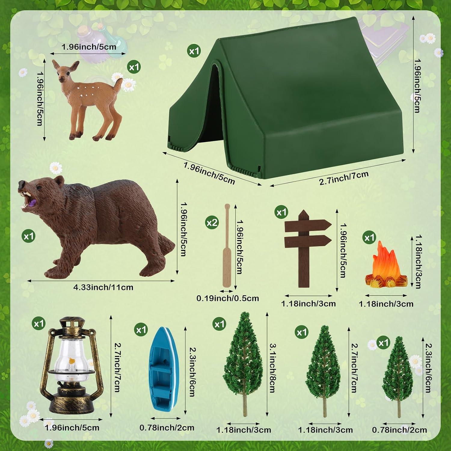 Hooqict 12 Pcs Camping Cake Decorations Set with Mini Tent, Campfire, Tree, Camp Sign, Safari Animals Camping Cake Toppers for Kids Adults Forest Themed Birthday Party Supplies