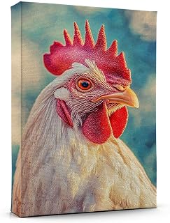 Chicken White Leghorn Hen Canvas Wall Art Animal Decor, Chicken White Leghorn Hen Poster Prints Wild Animal Artwork for Living Room Bedroom Office 190HD238