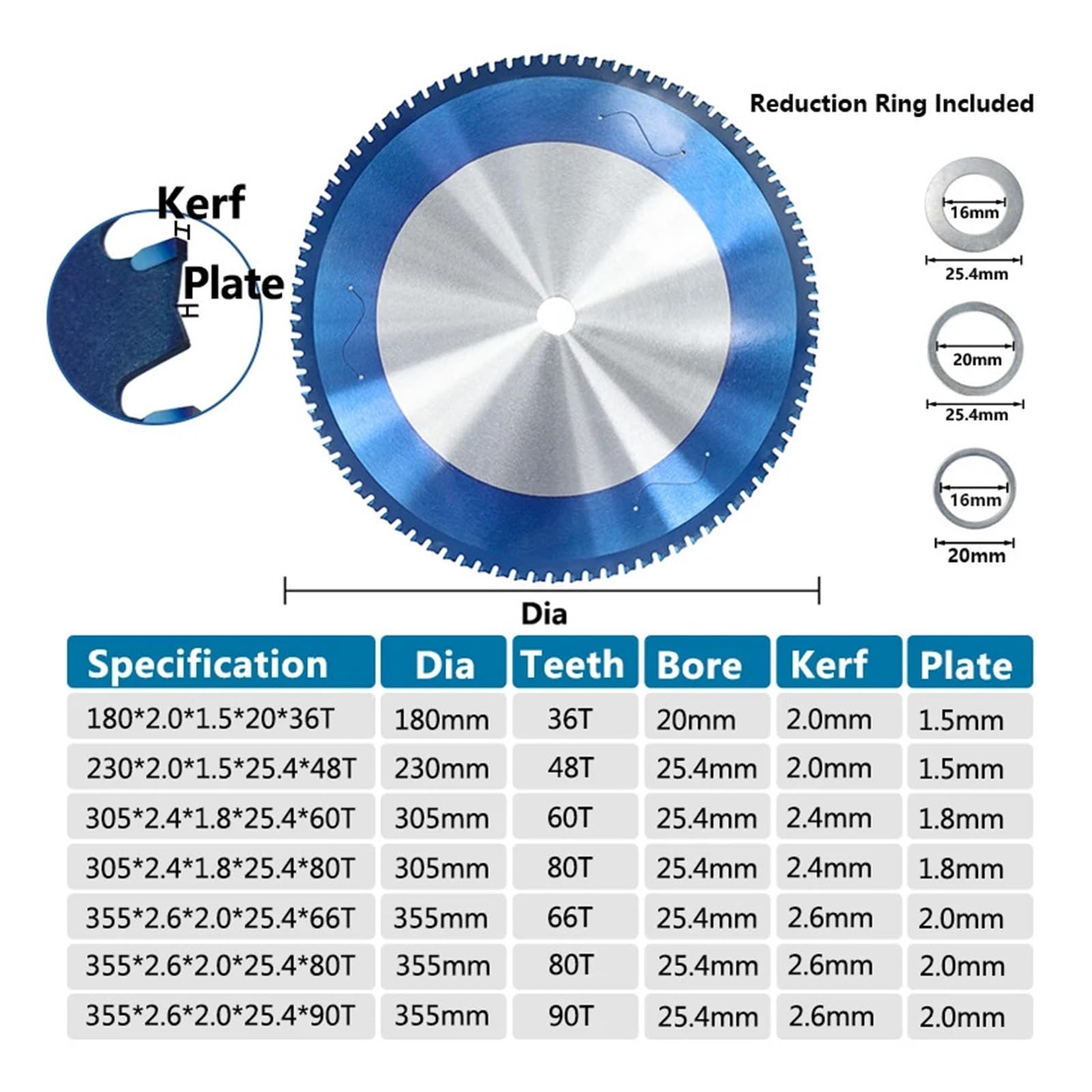 Corte de Metal 180-355 mm Circular for Cortar Aluminio, Hierro, Acero, carburo Revestido de Azul(355x2.6x2.0x25.4x80T)