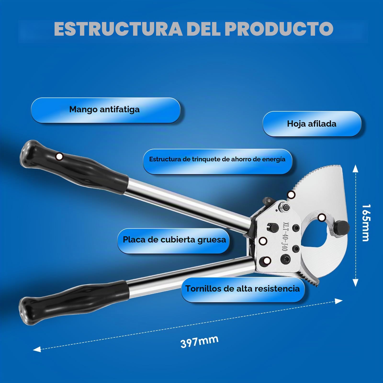 NEWTRY - Cortador de cable resistente de trinquete (corte de hasta 300 mm², 1000 pares de cables de comunicación duraderos, eficientes, fáciles de usar
