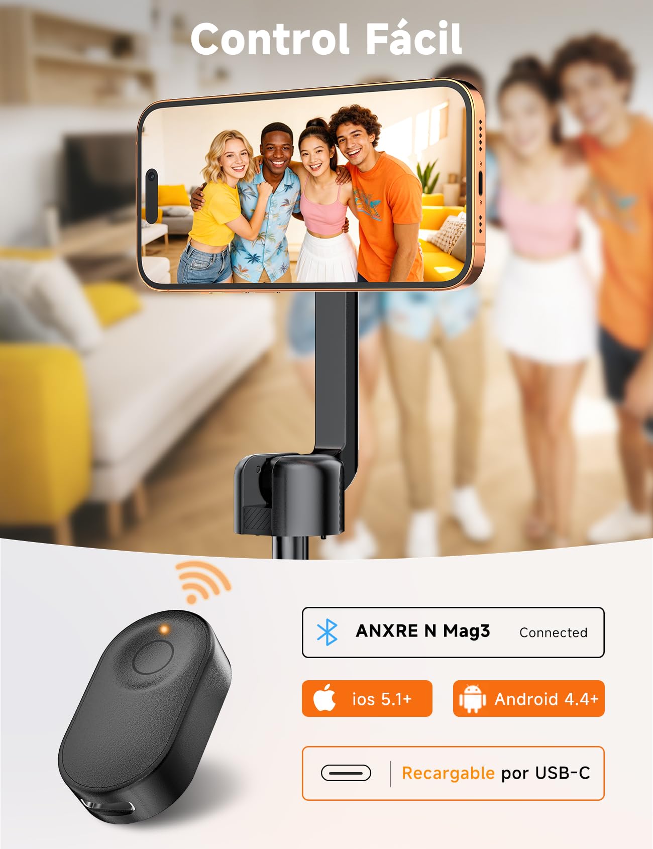 ANXRE 180cm Magnético Palo Selfie Trípode para Móvil con Remoto Recargable