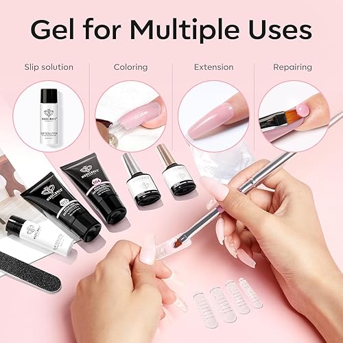 Miniatura 14 de Modelones - Kit de polygel de uñas de 1 onza líquida, 2 unidades, transparente, marrón, con líquido de polygel, kit de iniciación profesional