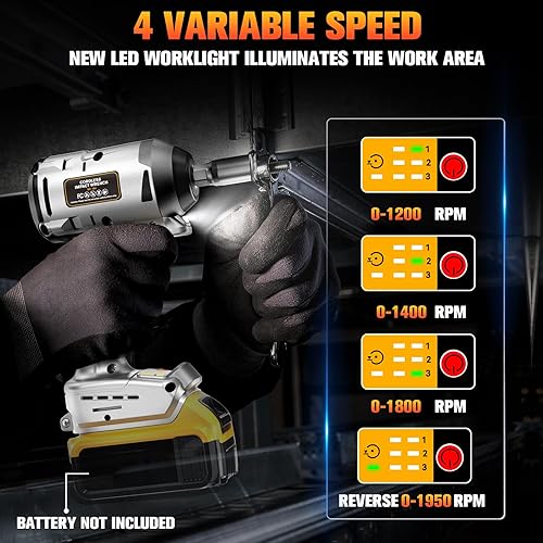 Miniatura 5 de Llave de impacto inalámbrica para batería Dewalt de 20 V, pistola de impacto de 12 pulgada de alto par 250 ft-lbs (330 N.m), herramienta de