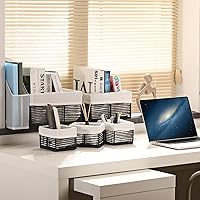 Vista 6 de Vagusicc Cestas de almacenamiento de mimbre, cestas negras de cuerda de papel tejidas a mano para almacenamiento, cestas rectangulares de mimbre