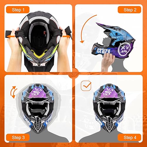Miniatura 7 de OUMURS Casco de ATV Bicicleta de Tierra para Adultos con Gafas Guantes y Máscara Hebilla de Liberación Rápida Visera Solar Ajustable Casco de