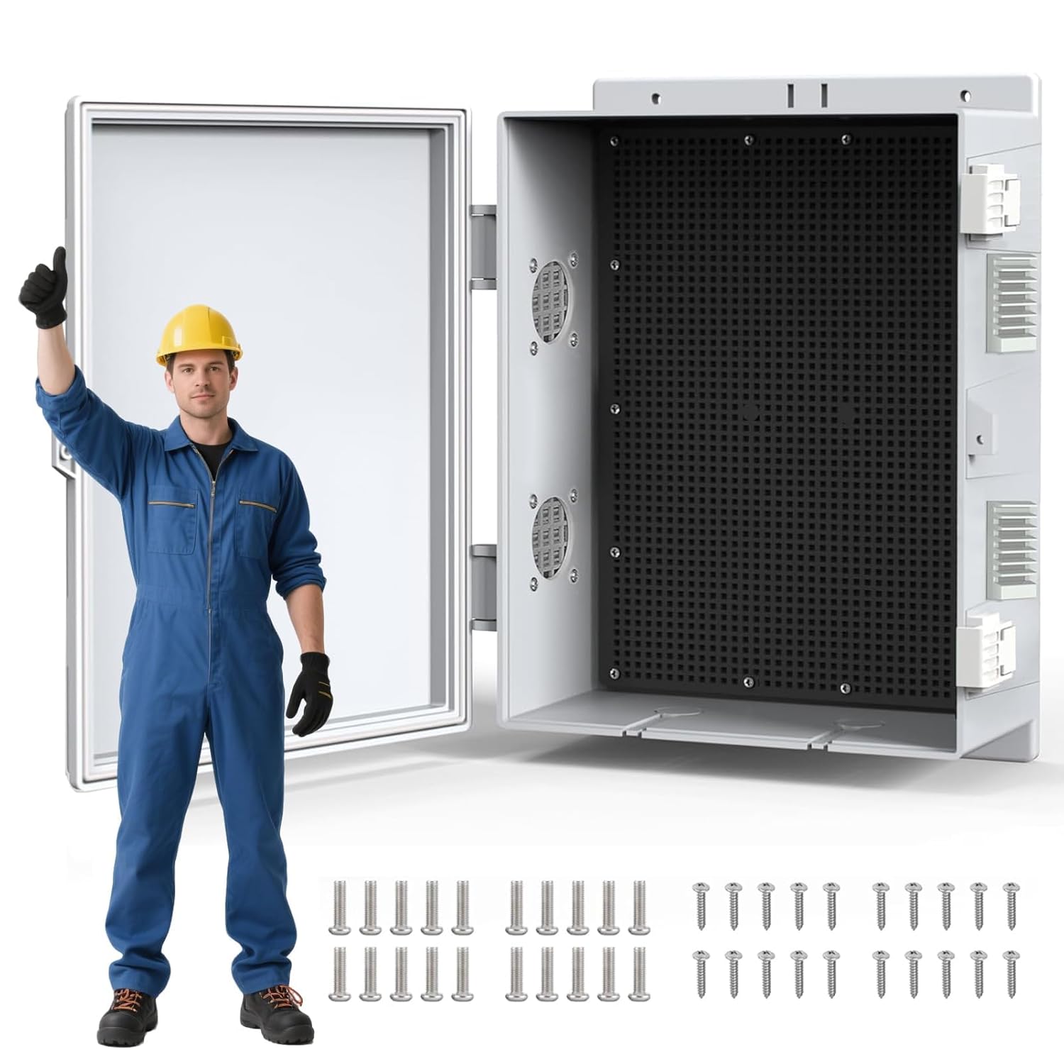 Outdoor Waterproof Electrical Junction Box Weatherproof IP65 ABS Plastic Enclosure with Preset Holes Switch Router Project Box with Mounting Panel Hinged Cover (15.7"x11"x5.9")