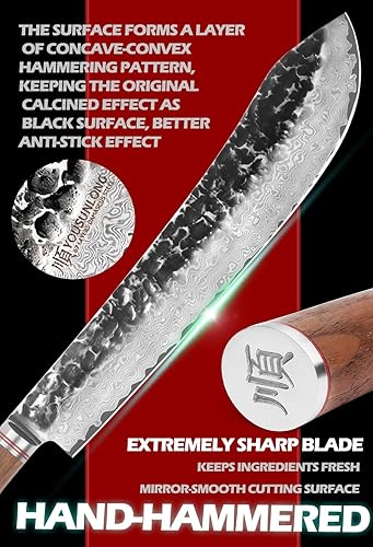 Miniatura 10 de YOUSUNLONG Cuchillo para romper nariz de toro de 14 pulgadas (14.016 in) de longitud extra súper japonés martillado acero Damasco mango de madera de