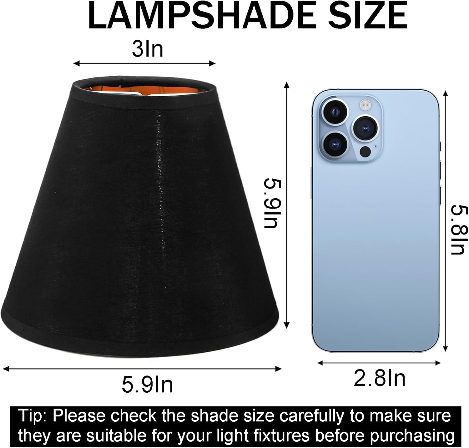WUWEOT 6 Pack Chandelier Shades, Black Barrel Lampshades, 3" x 5.9" x 5" Small Fabric Replacement Lamp Shade Cover Clip-on for Table Chandelier Wall Lamp