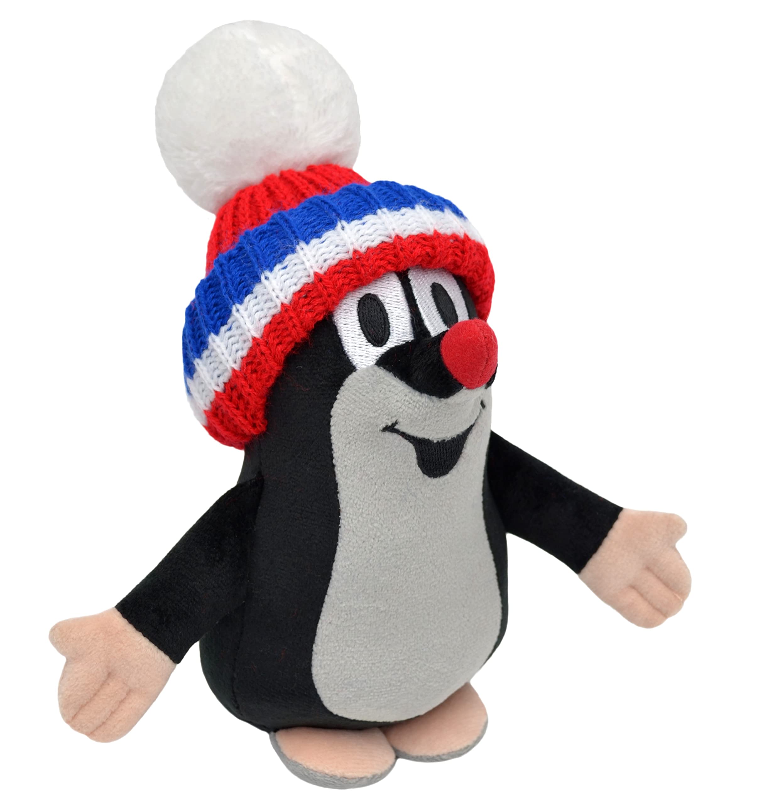 Original Soft Plush Toy Cuddly Stuffed Animal Cartoon The Little Mole Krtek Krtecek Collection, 20 cm with Bobble Hat Speaking, Handmade Plush Toy for Kids, Boys, Girls