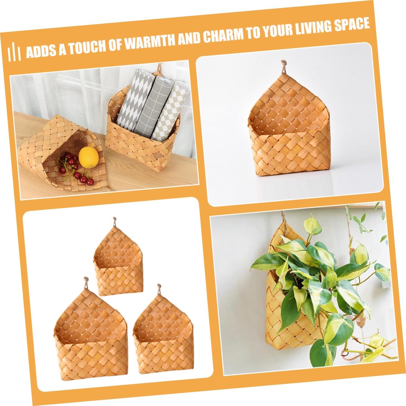 6pcs Wall Hanging Woven Storage Baskets for Fruits Veggies and Letters Nordic Style Organizers for Kitchen Balcony and Home Decor