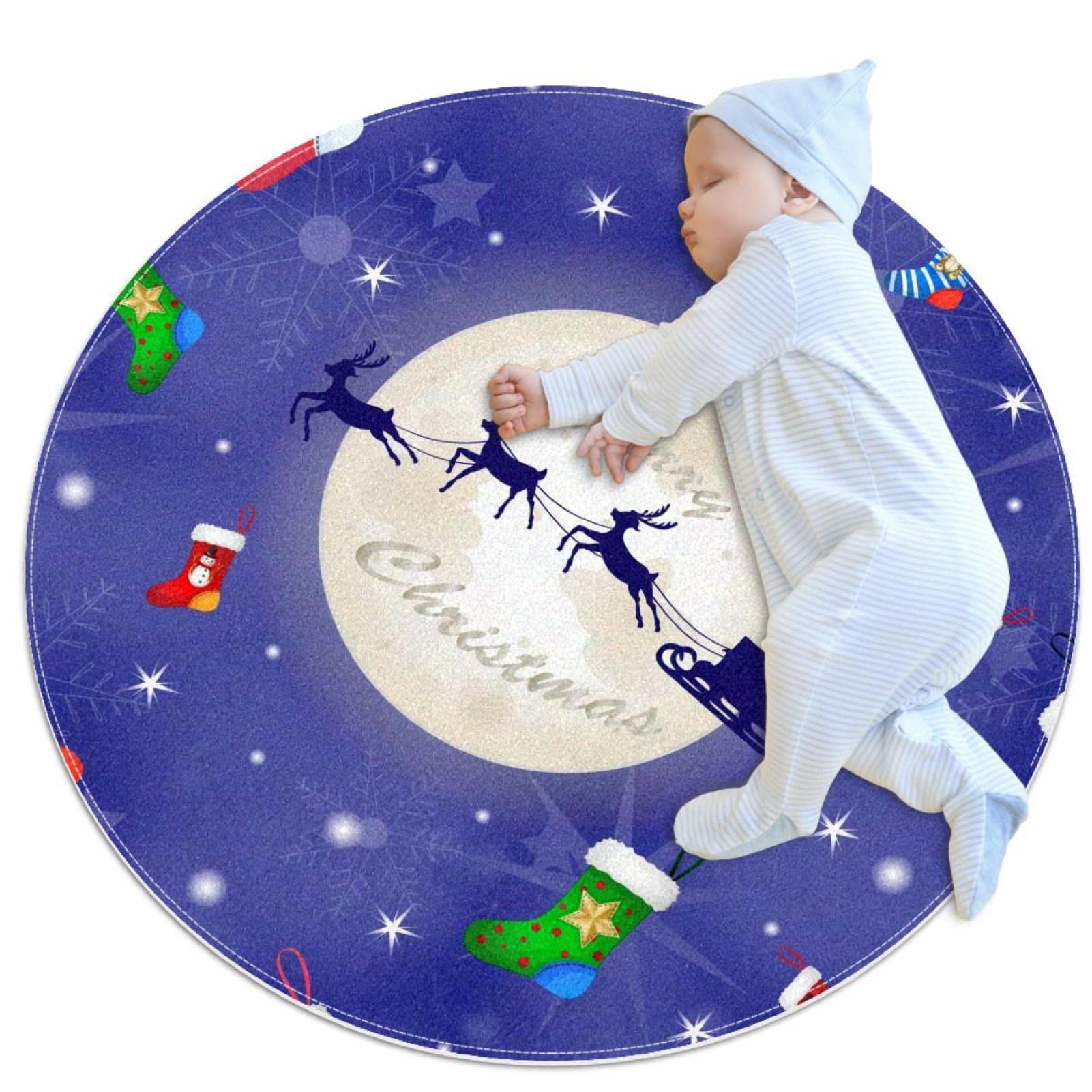 Tapis de salle de bain Noël rond 1m antidérapant pour chambre enfant