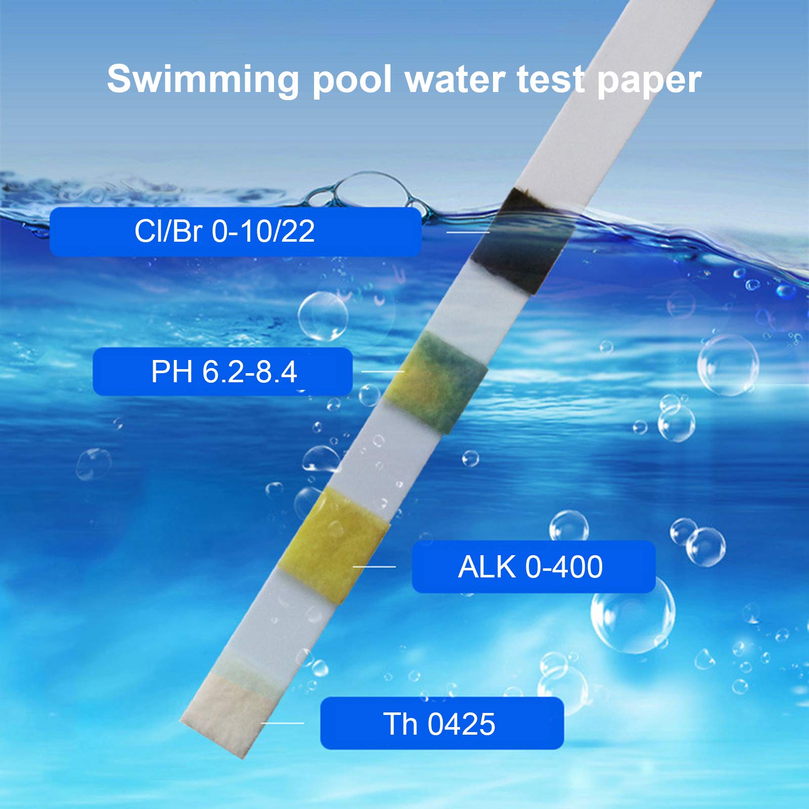 Rockyin 50 pz/Scatola Multiuso 4 in 1 Piscina Spa Strisce Reattive Acqua Cloro PH Tester di Carta per Cloro PH e Alcalinità Test