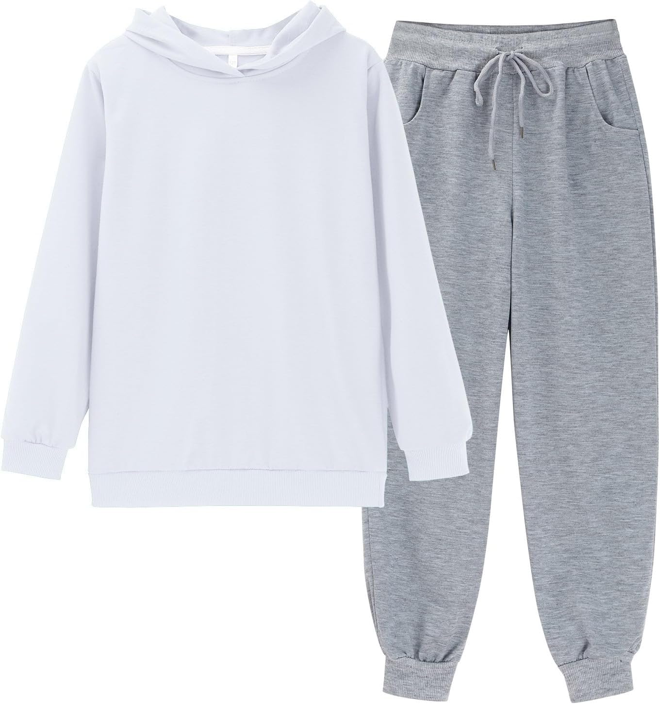 Big Kid Plain Sweatsuit Set 2PCS Crewneck Sweatshirt and Sweatpants Set for Boys Girls Activewear Fall Winter Outfit