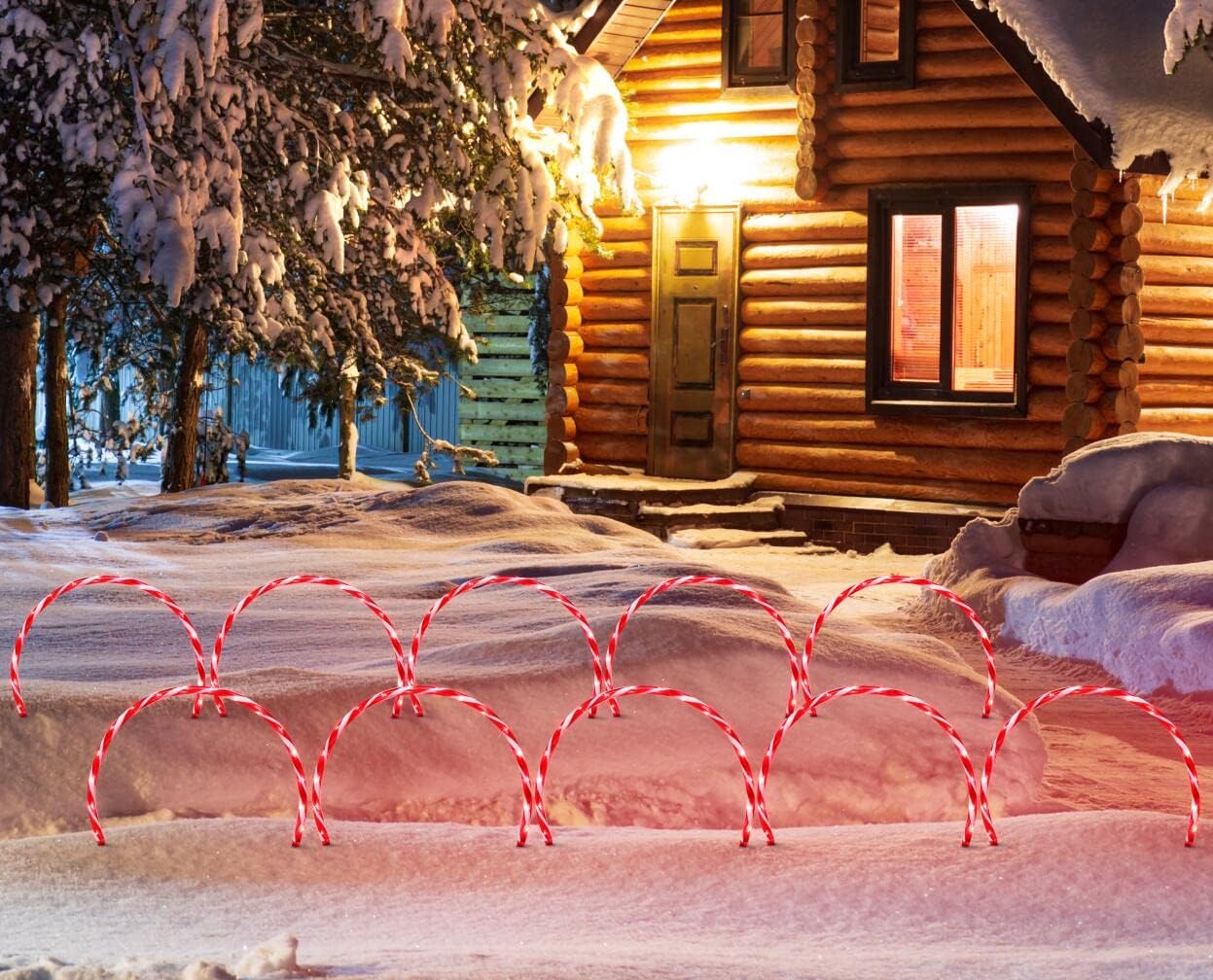 LAMPHOME 17''160 LED (10x16LED) Twinkle Arch Lawn Stake Light, Set of 10 Candy Cane Arch Outdoor Christmas Pathway Markers (RED+White)