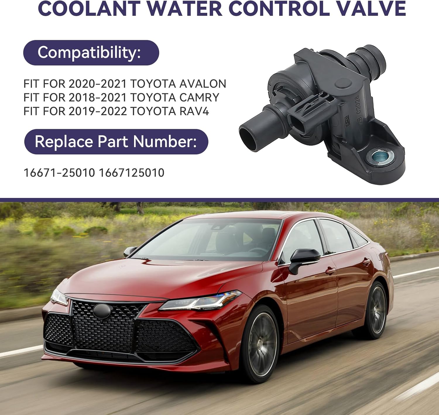 Coolant Water Control Valve Replacement Compatible with 2018-2022 Toyota Rav4 Camry Avalon 16671-25010 1667125010
