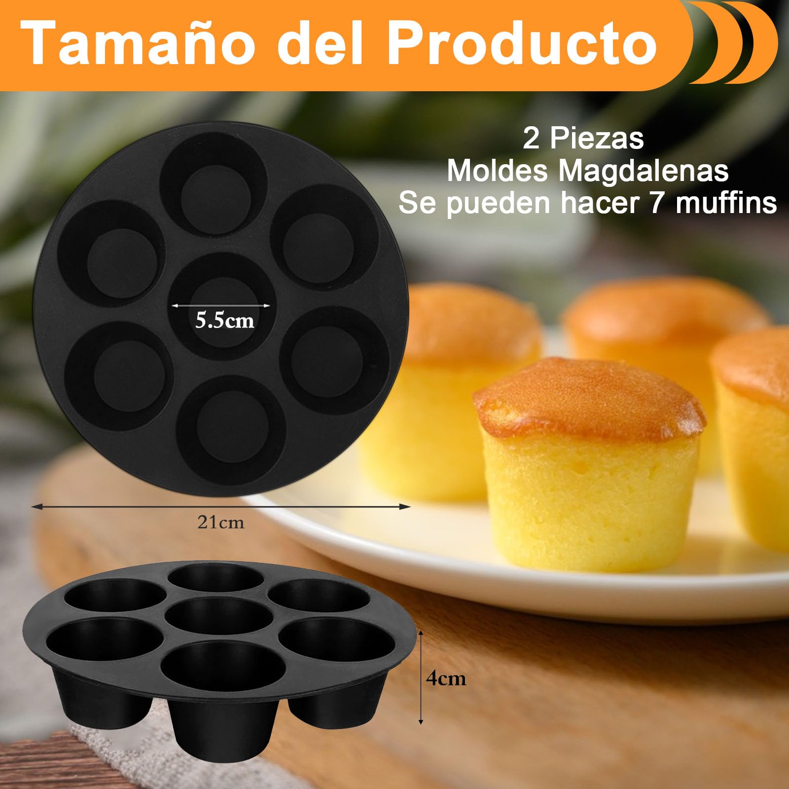 ZOCONE 2 Piezas Silicona Moldes Magdalenas para Air Fryer Molde Muffins Horno para 7 Magdalenas Antiadherente Bandejas Horno Muffins Pequeño para Cupcake Magdalenas (21cm)
