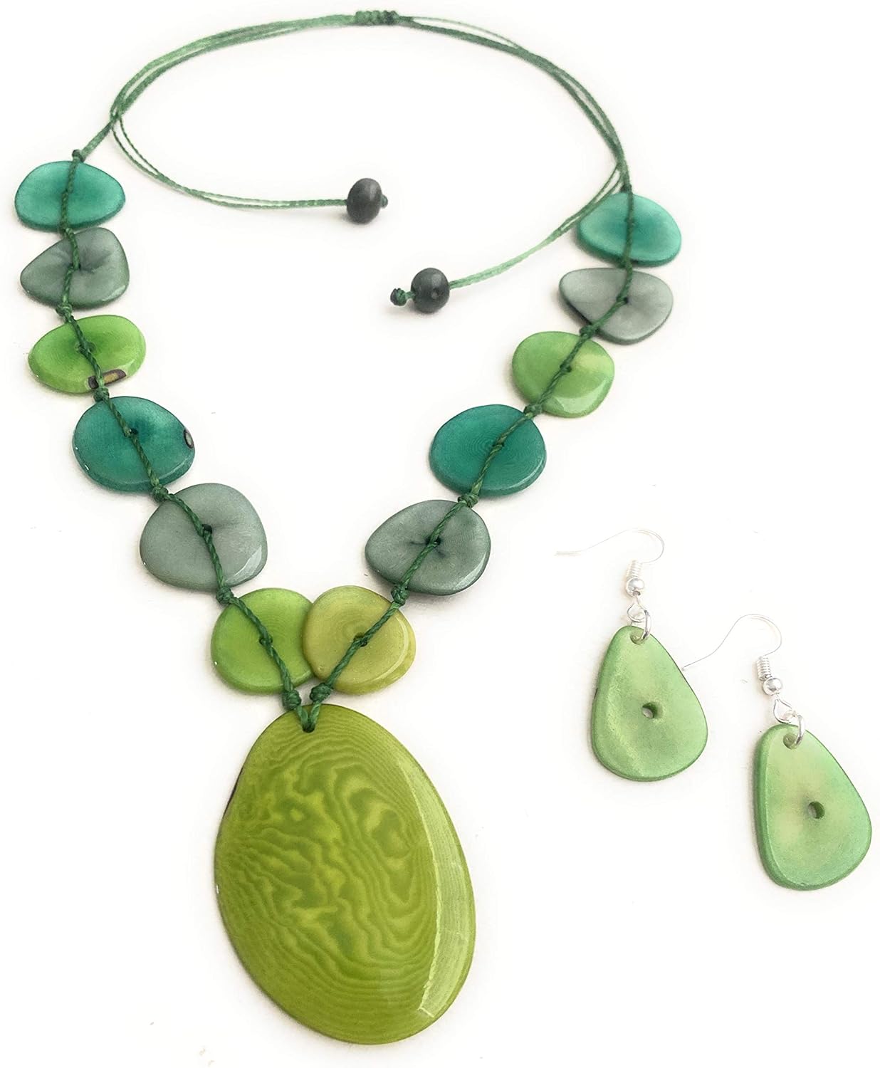 Tagua necklace and earrings in green TAG667. tagua nut jewelry, organic necklace, eco friendly jewelry, lime green statement necklace set