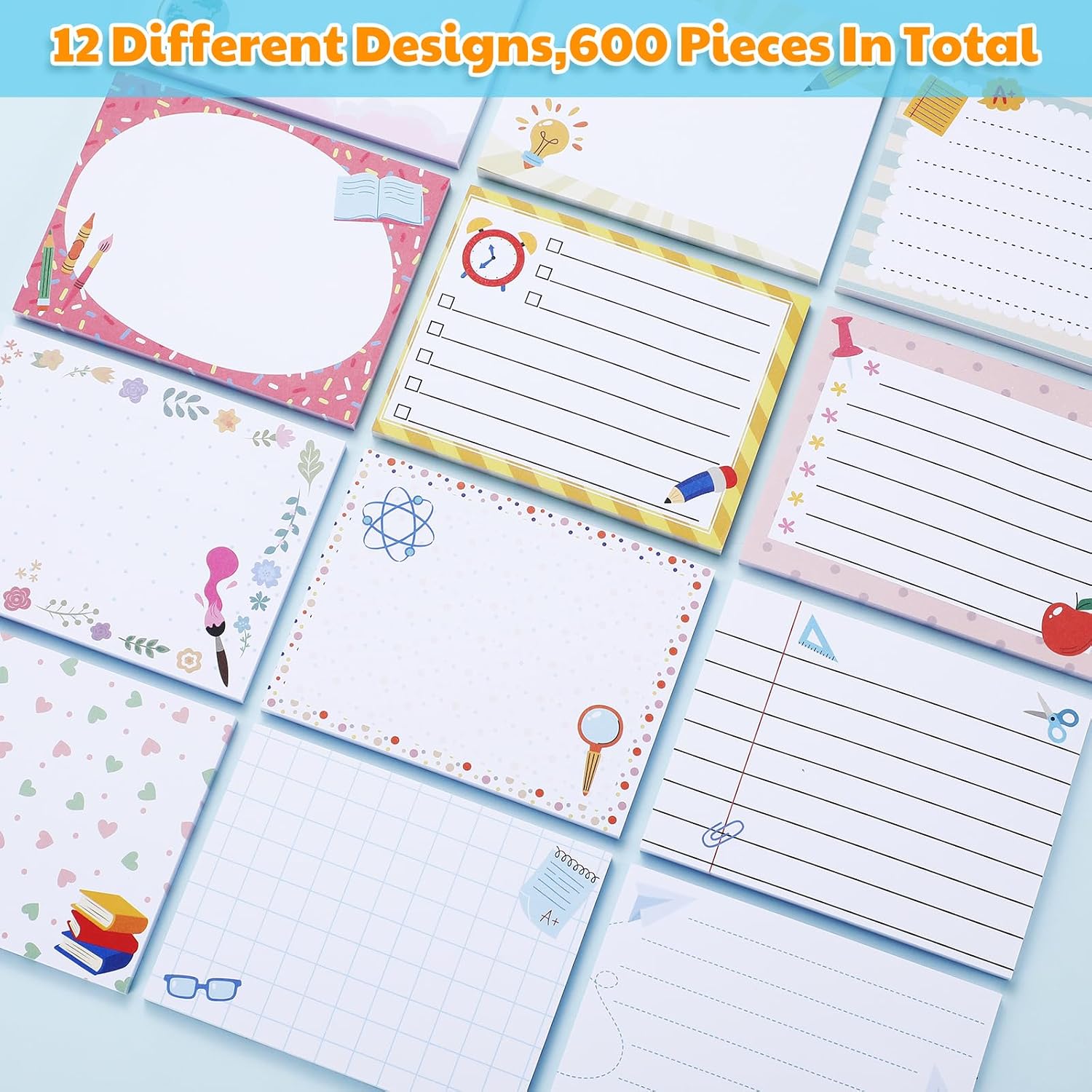 Gueevin 12 Pcs/ 600 Sheets Teacher Animal Pun Sticky Note Pads 3 x 4 Inch Cute Memo Notepads for Teacher Appreciation Sticky Notes for School Office Supplies(Light Color,Cute) image 3