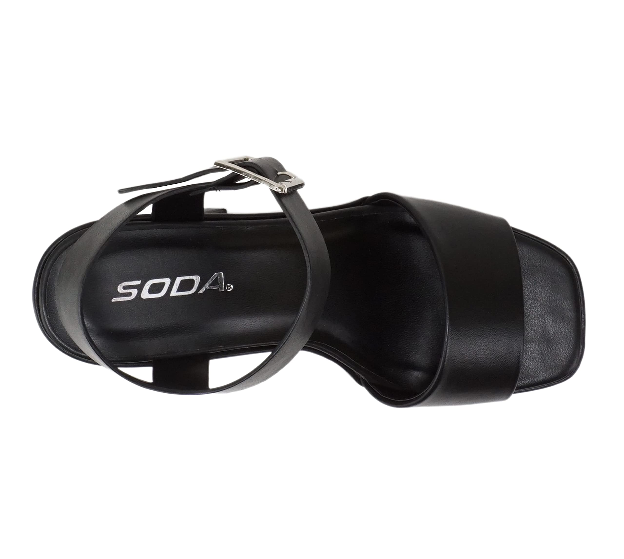 Soda Launch ~ Women Open Toe Ankle Strap Platform Chunky High Heeled Sandal: 5.5 Black Pu