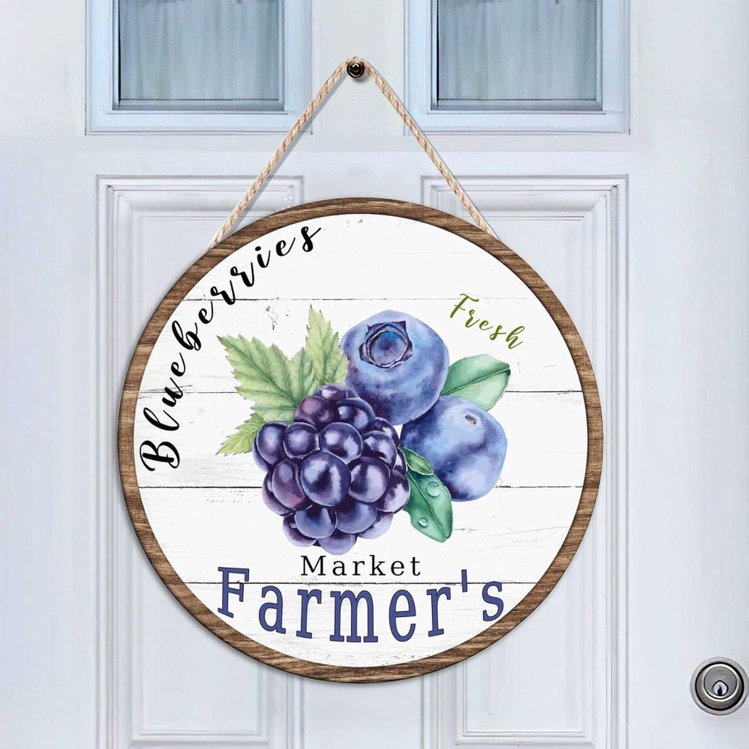 Vintage Fruit Blueberry Round Door Hanger Sign, Retro Wood Door Sign, 16x16in Fruit Wall Door Hanging Sign for Front Door Entryway Porch Bar Pub Farewell Party Housewarming Gifts
