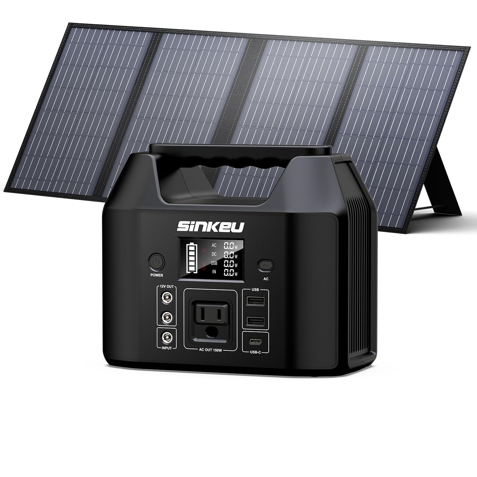SinKeu 122 8Wh Portable Power Station with 60W Solar Panel LiFePO4 Battery Solar Generator for Home Use 150W