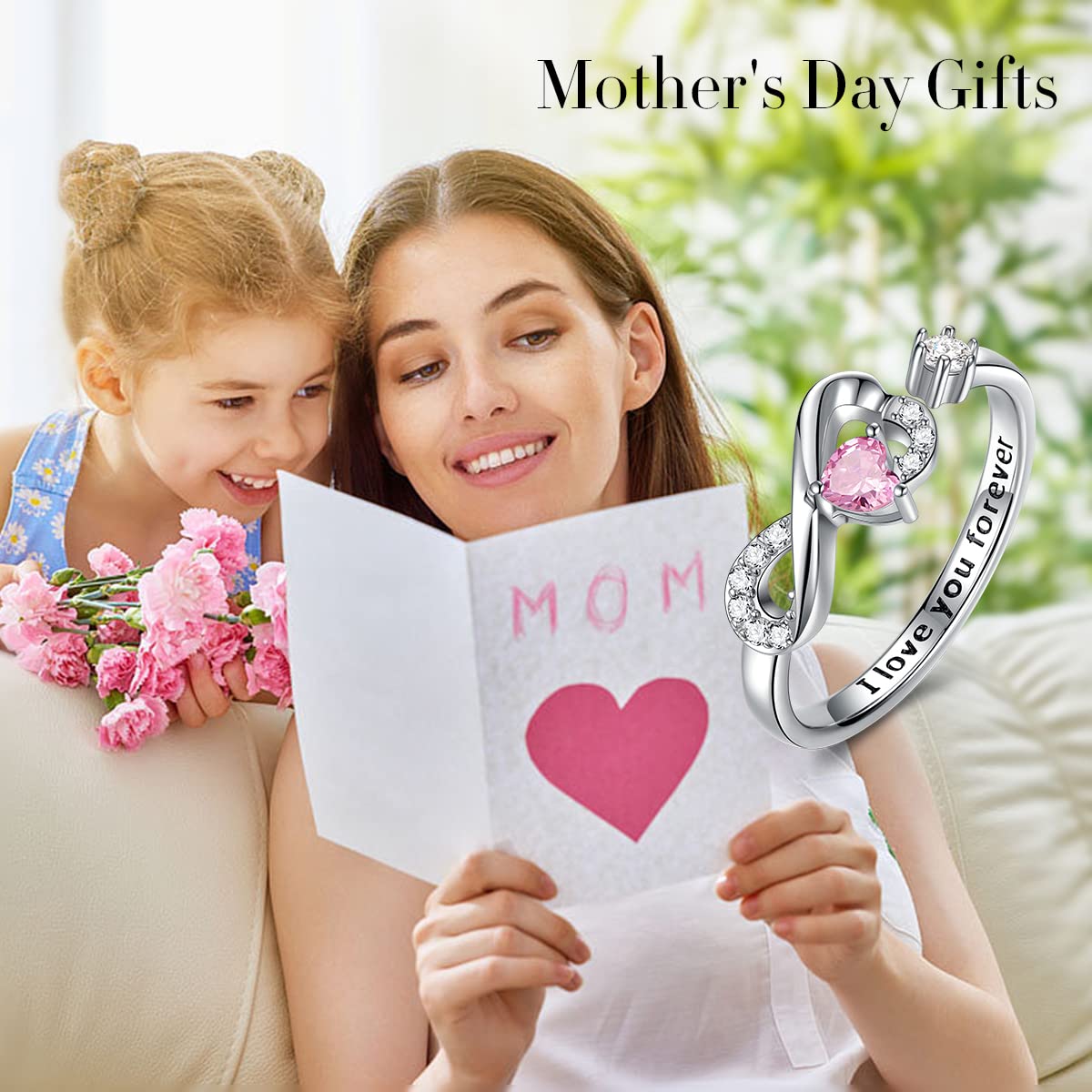 CRYSLOVE Anello Birthstone Cuore Regolabile Donna Argento 925 Ragazze Anello Cuore Regolabile Infinito Anelli Fortunata Banda Gioielli Regalo San Valentino Natale Festa della Madre Compleanno