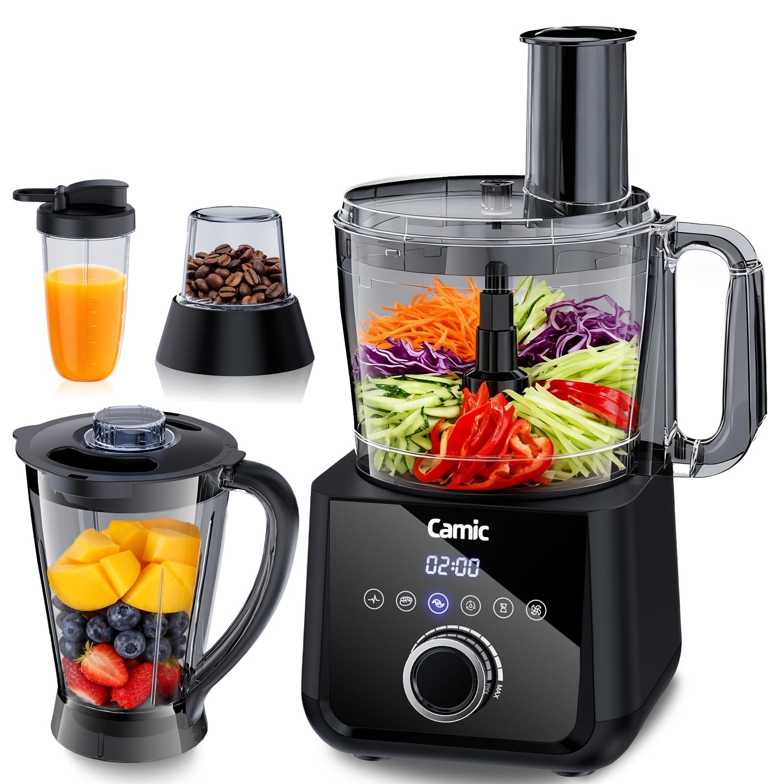 Camic Kompakte Küchenmaschine Food Processor 1500W Motor, 6 Funktionen, PowerChop, 3-in-1 Scheibe, Einfacher Zusammenbau, 2,5L Schüssel (Upgrade-Version)