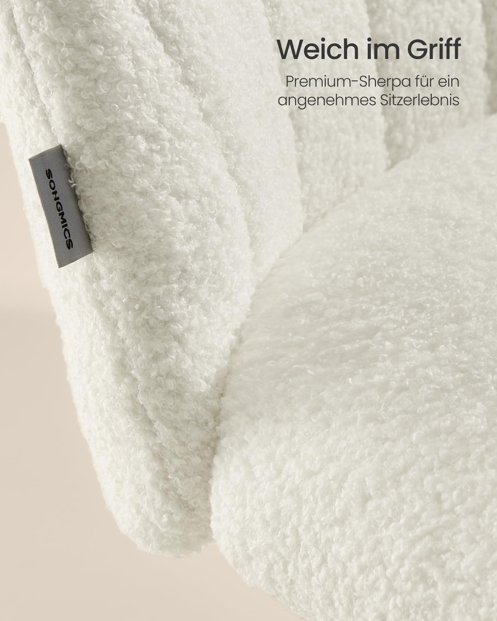 SONGMICS Homeoffice-Stuhl, Schminkstuhl aus Fleece, Schreibtischstuhl, Schaumstoffpolsterung, höhenverstellbar, für Arbeitszimmer, Schlafzimmer, Ankleidezimmer, cremeweiß OBG027WD01