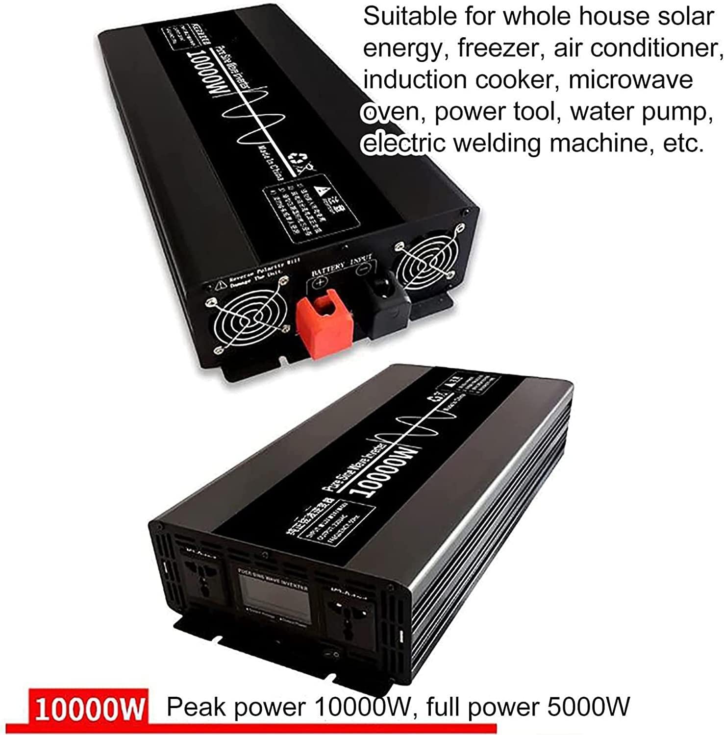 Inversor de Potencia sinusoidal Pura Pantalla LCD DC 12V 24V 48V a AC 100V 220V convertidor, Inversor de Potencia para automóvil Convertidor de Voltaje sinusoidal Puro, 3000W-12Vto110V