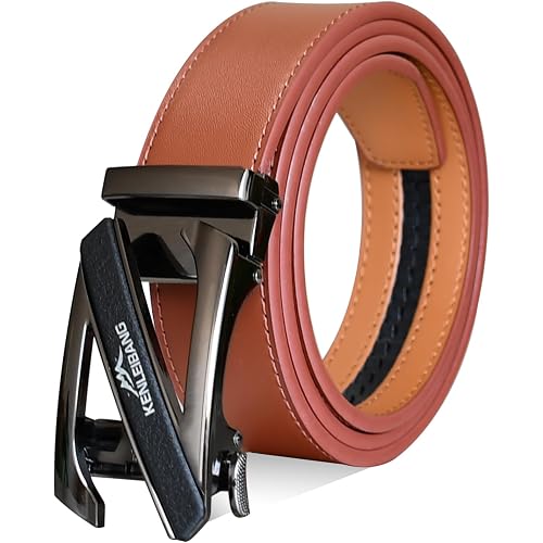 Mens Belt Leather Ratchet Belt for Men with Adjustable Buckle for Work Business and Casual, Trim to Fit