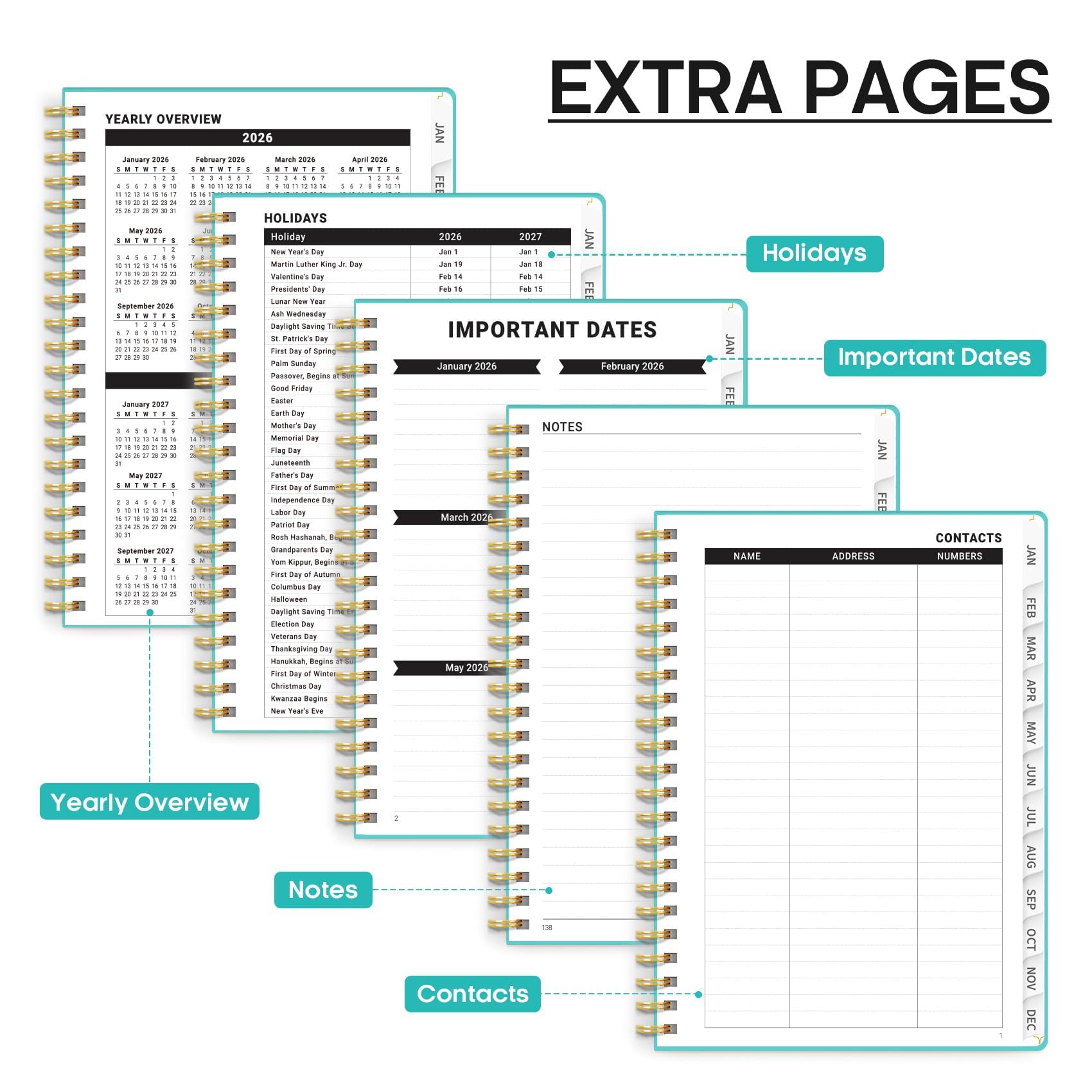 Agenda 2026 Semanal Y Mensual, Agenda Académica De 8.5 X 11 Pulgadas Con Pestañas De Enero De 2026 A Diciembre De 2026, Calendario A4 De Tapa Dura Grande Con Fecha Para La